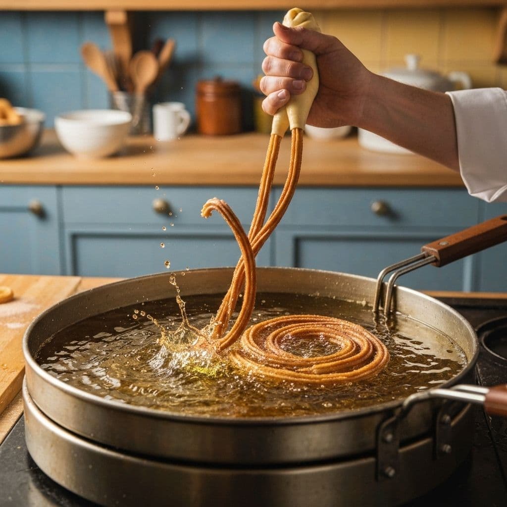 Fresh churros being served with chocolate